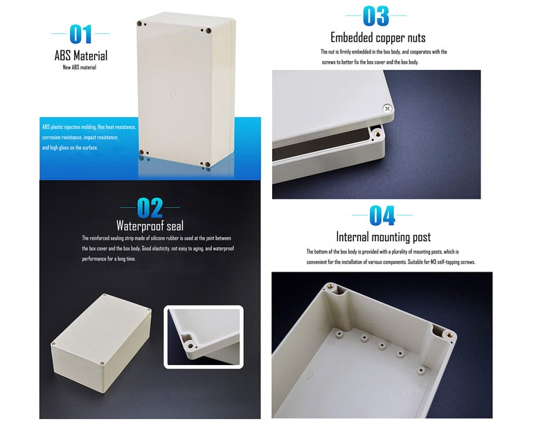 LBY 2-Pack Waterproof and Dustproof IP65 ABS Plastic Junction Box, Universal Outdoor Electrical Project Enclosure, 100Ã—68Ã—50mm (3.94"Ã—2.64"Ã—1.97"), (Gray-White) - Image 2